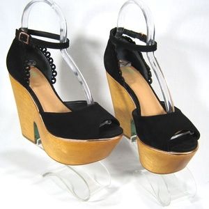 Topshop Black Suede Wooden Platform Heels Sz: 8M